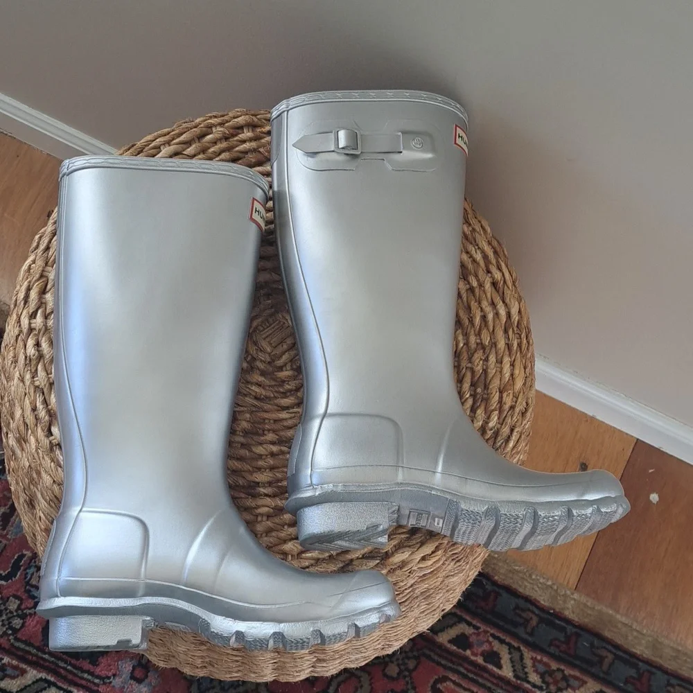 Hunter Kids Metallic Silver Tall Rain Boots